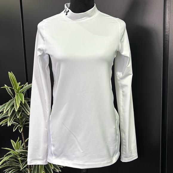 Under Armour Cold Gear fitted base layer mock neck top,embroidered logo,stretch - Picture 1 of 13